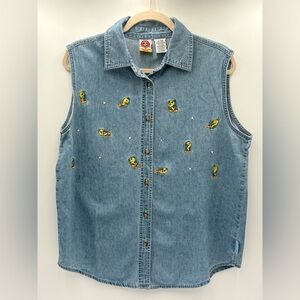Vintage‎ 2000 Looney Tunes Tweety Bird Denim Button Up Shirt Women 14/16W